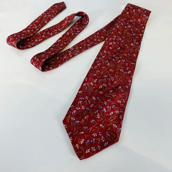CHRISTIAN DIOR Neck Tie Mens Red Floral Suit Designer Western Boho Wine Luxury